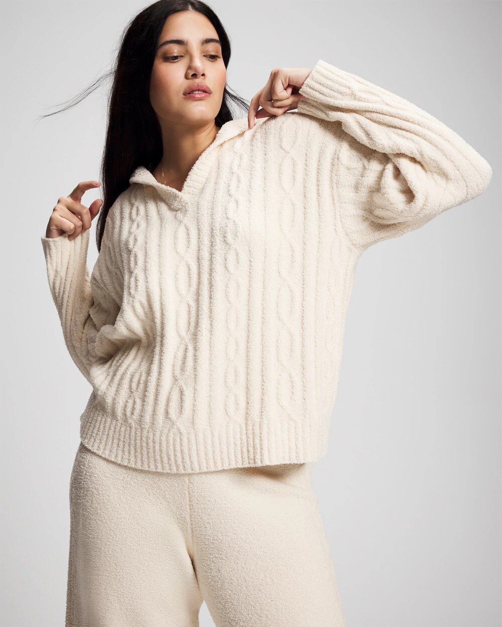 Cable Knit Plush Hoodie | Soma